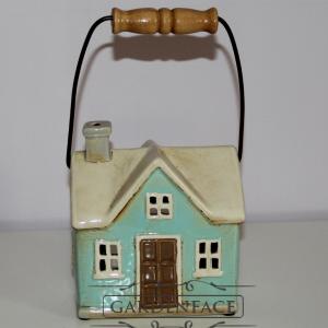 keramický domeček - svícen modrý  15 cm 