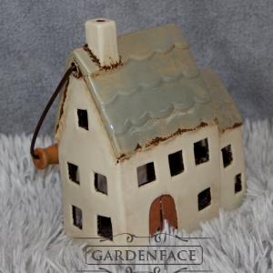  keramický domeček - svícen zelenkavý 20cm 