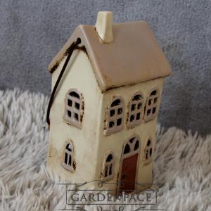  keramický domeček - svícen starorůžový 22cm 
