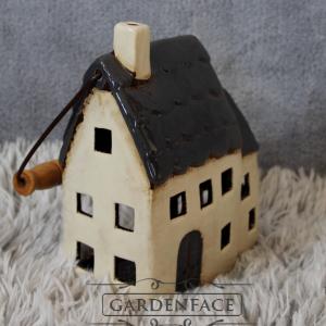  keramický domeček - svícen šedý 20cm 