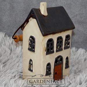  keramický domeček - svícen šedý 22cm 