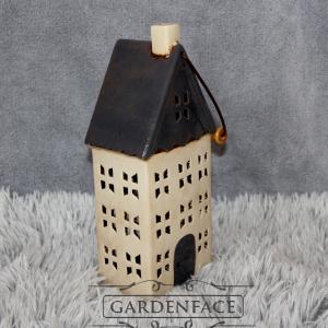 keramický domeček - svícen šedý 30cm