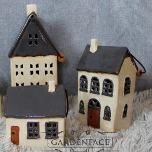  keramický domeček - svícen šedý 22cm 