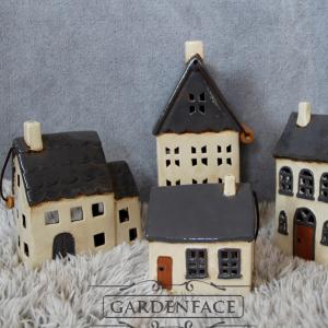  keramický domeček - svícen šedý 20cm 