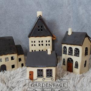 keramický domeček - svícen šedý 14cm