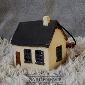 keramický domeček - svícen šedý 14cm