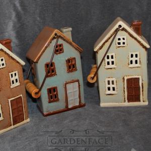 keramický domeček - svícen mint 19 cm 