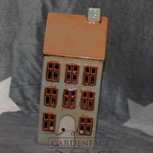 keramický domeček - svícen modrošedý  23cm 