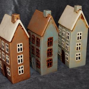 keramický domeček - svícen modrošedý  23cm 