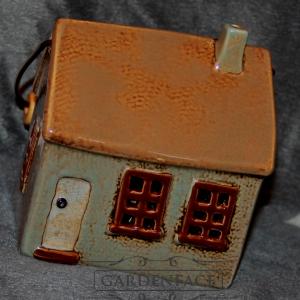 keramický domeček - svícen šedomodrý 14 cm 