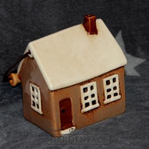 keramický domeček - svícen hnědý 14 cm 