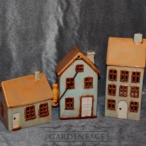 keramický domeček - svícen šedomodrý 14 cm 