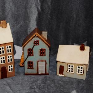 keramický domeček - svícen mint 14 cm 