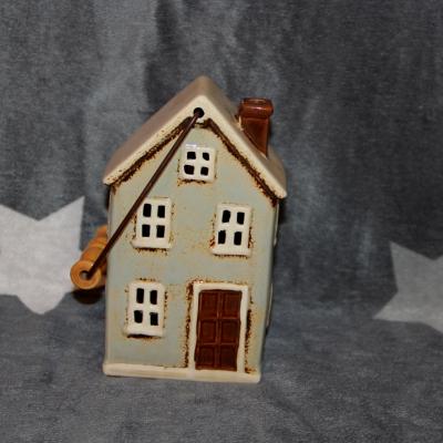 keramický domeček - svícen mint 19 cm 