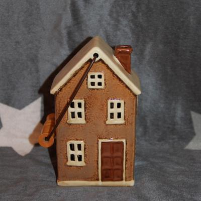  keramický domeček - svícen hnědý 19 cm 