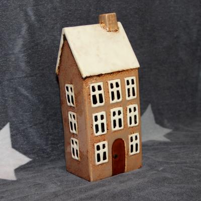 keramický domeček - svícen hnědý 23cm 